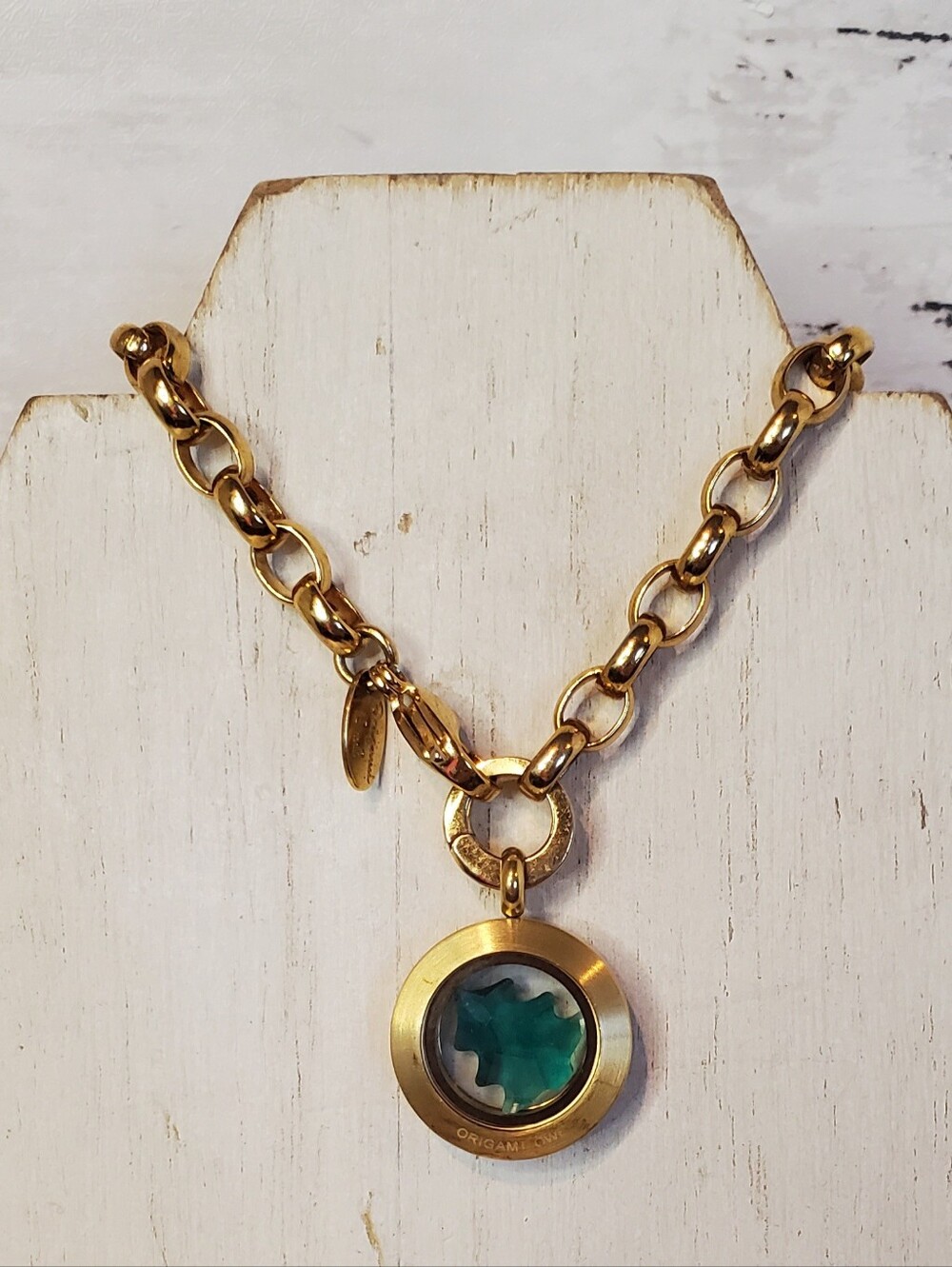 Origami Owl Gold Tone Link Bracelet Living Locket Christmas Tree Charm 7" Adjust